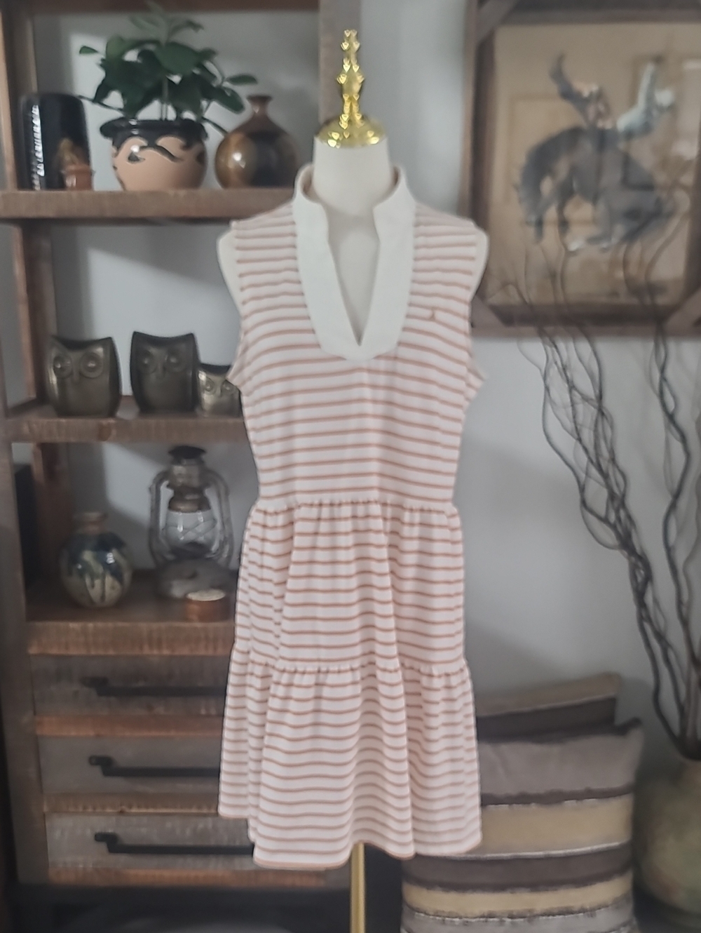 Nautica Sleeveless Striped V-Neck Tiered Dress